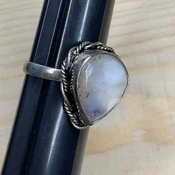 Vintage Silver Ring With Teardrop Agate Natural Stone Semi Precious - Picture 10 of 10